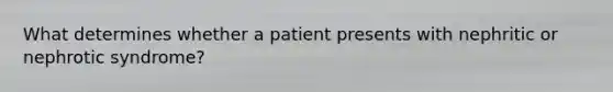 What determines whether a patient presents with nephritic or nephrotic syndrome?