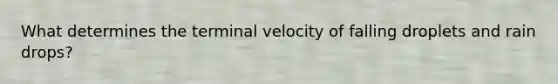 What determines the terminal velocity of falling droplets and rain drops?