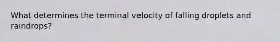 What determines the terminal velocity of falling droplets and raindrops?