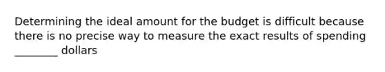 Determining the ideal amount for the budget is difficult because there is no precise way to measure the exact results of spending ________ dollars