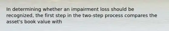 In determining whether an impairment loss should be recognized, the first step in the two-step process compares the asset's book value with