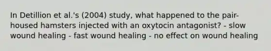 In Detillion et al.'s (2004) study, what happened to the pair-housed hamsters injected with an oxytocin antagonist? - slow wound healing - fast wound healing - no effect on wound healing