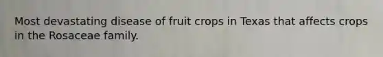 Most devastating disease of fruit crops in Texas that affects crops in the Rosaceae family.