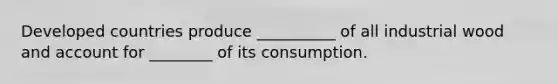 Developed countries produce __________ of all industrial wood and account for ________ of its consumption.