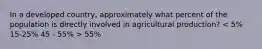 In a developed country, approximately what percent of the population is directly involved in agricultural production? 55%