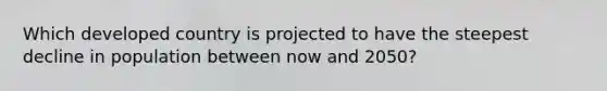 Which developed country is projected to have the steepest decline in population between now and 2050?