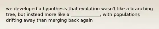 we developed a hypothesis that evolution wasn't like a branching tree, but instead more like a _____________, with populations drifting away than merging back again