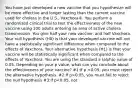 You have just developed a new vaccine that you hypothesize will be more effective and longer lasting than the current vaccine used for cholera in the U.S., Vaxchora®. You perform a randomized clinical trial to test the effectiveness of the new vaccine using 100 adults entering an area of active cholera transmission. You give half your new vaccine, and half Vaxchora. Your null hypothesis (H0) is that your developed vaccine will not have a statistically significant difference when compared to the effects of Vaxchora. Your alternative hypothesis (H1) is that your vaccine will be statistically significant when compared to the effects of Vaxchora. You are using the standard a (alpha) value of 0.05. Depending on your p value, what can you conclude about the effectiveness of your vaccine? #1:If p 0.05, you must fail to reject the null hypothesis #3:If p<0.05, not