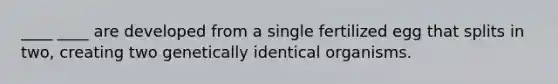 ____ ____ are developed from a single fertilized egg that splits in two, creating two genetically identical organisms.