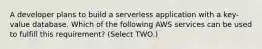 A developer plans to build a serverless application with a key-value database. Which of the following AWS services can be used to fulfill this requirement? (Select TWO.)