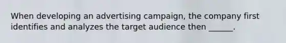 When developing an advertising campaign, the company first identifies and analyzes the target audience then ______.