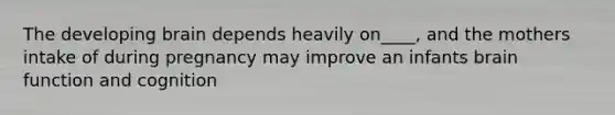 The developing brain depends heavily on____, and the mothers intake of during pregnancy may improve an infants brain function and cognition