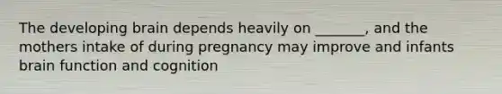 The developing brain depends heavily on _______, and the mothers intake of during pregnancy may improve and infants brain function and cognition