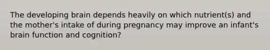 The developing brain depends heavily on which nutrient(s) and the mother's intake of during pregnancy may improve an infant's brain function and cognition?