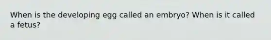 When is the developing egg called an embryo? When is it called a fetus?