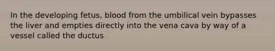 In the developing fetus, blood from the umbilical vein bypasses the liver and empties directly into the vena cava by way of a vessel called the ductus