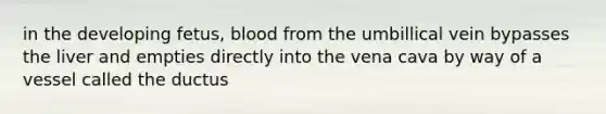 in the developing fetus, blood from the umbillical vein bypasses the liver and empties directly into the vena cava by way of a vessel called the ductus