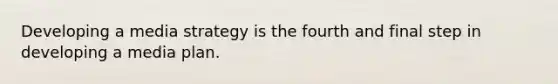 Developing a media strategy is the fourth and final step in developing a media plan.