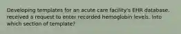 Developing templates for an acute care facility's EHR database. received a request to enter recorded hemoglobin levels. Into which section of template?