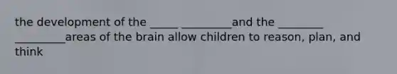 the development of the _____ _________and the ________ _________areas of the brain allow children to reason, plan, and think