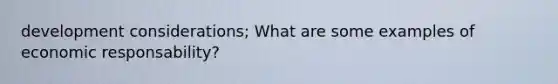 development considerations; What are some examples of economic responsability?