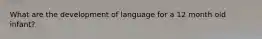 What are the development of language for a 12 month old infant?