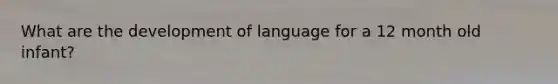 What are the development of language for a 12 month old infant?