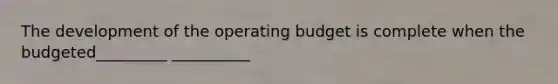 The development of the operating budget is complete when the budgeted_________ __________