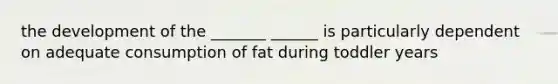 the development of the _______ ______ is particularly dependent on adequate consumption of fat during toddler years