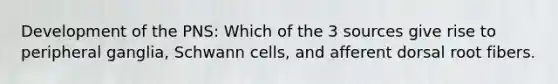 Development of the PNS: Which of the 3 sources give rise to peripheral ganglia, Schwann cells, and afferent dorsal root fibers.