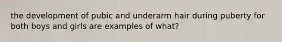 the development of pubic and underarm hair during puberty for both boys and girls are examples of what?