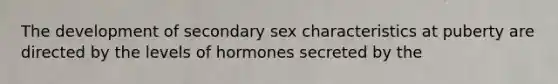 The development of secondary sex characteristics at puberty are directed by the levels of hormones secreted by the