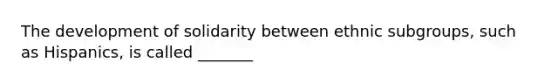 The development of solidarity between ethnic subgroups, such as Hispanics, is called _______