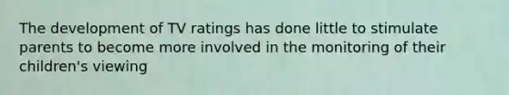 The development of TV ratings has done little to stimulate parents to become more involved in the monitoring of their children's viewing