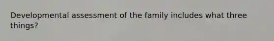 Developmental assessment of the family includes what three things?