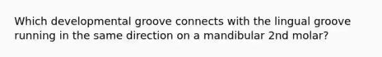 Which developmental groove connects with the lingual groove running in the same direction on a mandibular 2nd molar?