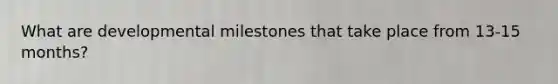 What are developmental milestones that take place from 13-15 months?