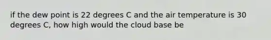 if the dew point is 22 degrees C and the air temperature is 30 degrees C, how high would the cloud base be