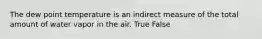 The dew point temperature is an indirect measure of the total amount of water vapor in the air. True False