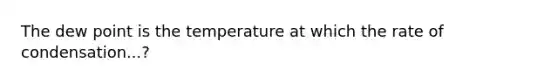 The dew point is the temperature at which the rate of condensation...?