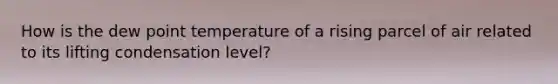 How is the dew point temperature of a rising parcel of air related to its lifting condensation level?