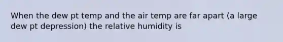 When the dew pt temp and the air temp are far apart (a large dew pt depression) the relative humidity is