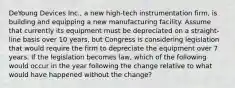 DeYoung Devices Inc., a new high-tech instrumentation firm, is building and equipping a new manufacturing facility. Assume that currently its equipment must be depreciated on a straight-line basis over 10 years, but Congress is considering legislation that would require the firm to depreciate the equipment over 7 years. If the legislation becomes law, which of the following would occur in the year following the change relative to what would have happened without the change?