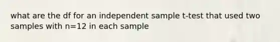 what are the df for an independent sample t-test that used two samples with n=12 in each sample