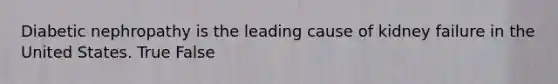 Diabetic nephropathy is the leading cause of kidney failure in the United States. True False