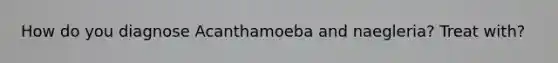 How do you diagnose Acanthamoeba and naegleria? Treat with?