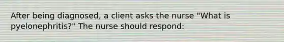 After being diagnosed, a client asks the nurse "What is pyelonephritis?" The nurse should respond: