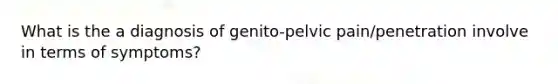 What is the a diagnosis of genito-pelvic pain/penetration involve in terms of symptoms?