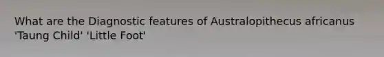 What are the Diagnostic features of Australopithecus africanus 'Taung Child' 'Little Foot'