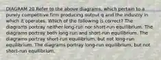 DIAGRAM 20 Refer to the above diagrams, which pertain to a purely competitive firm producing output q and the industry in which it operates. Which of the following is correct? The diagrams portray neither long-run nor short-run equilibrium. The diagrams portray both long-run and short-run equilibrium. The diagrams portray short-run equilibrium, but not long-run equilibrium. The diagrams portray long-run equilibrium, but not short-run equilibrium.